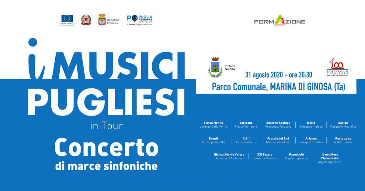 CONCERTO DI MARCE SINFONICHE: I MUSICI PUGLIESI AL PARCO COMUNALE DI MARINA DI GINOSA